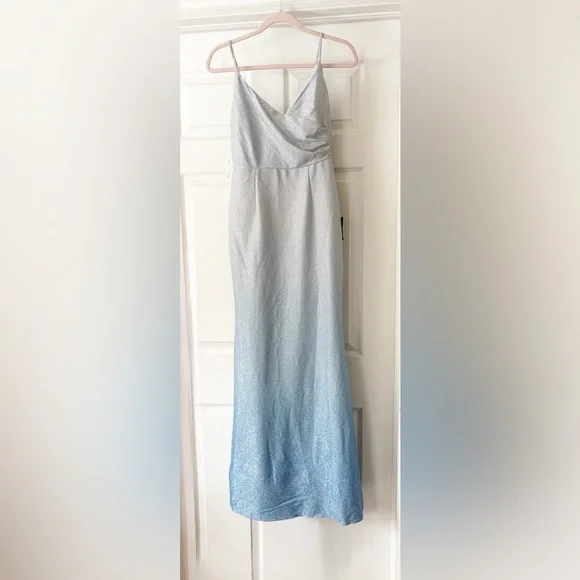 NWT Lulus Ombre Lurex Maxi Dress Blue Silver Glitter Formal Prom Small - Picture 11 of 11